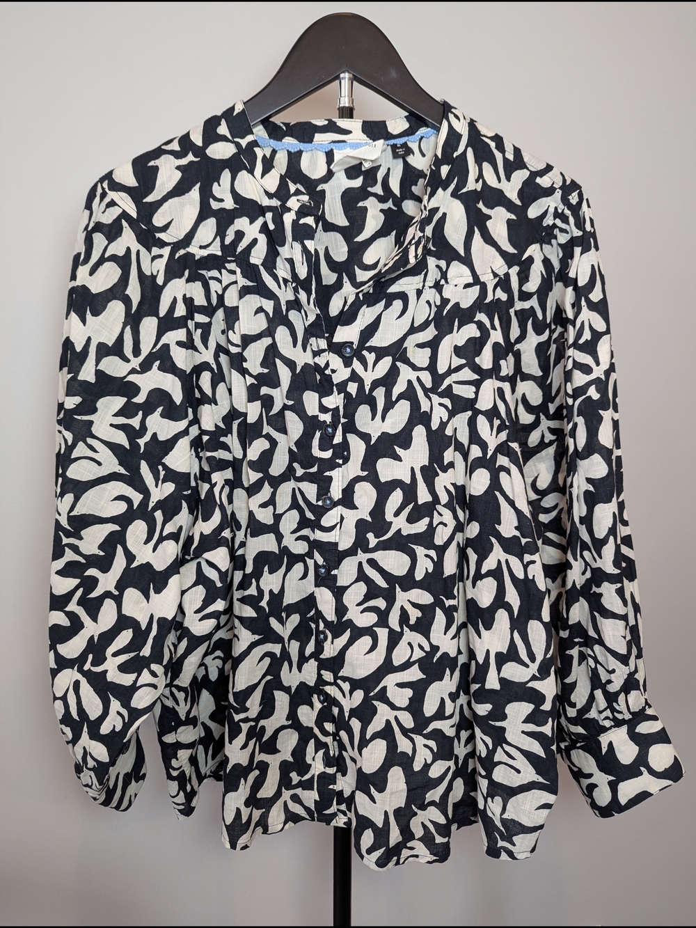 Anthropologie for Danielle Kroll Womens XL Cotton Whimsy Bird Puff Sleeve Blouse